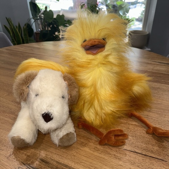 Lot Of 2 Puppets Folkmanis Funny Bird Playful Pals Dog Puppy Meryvns Puppet - Picture 1 of 16